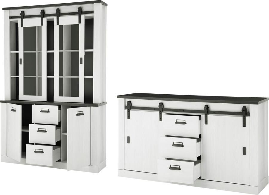 Home affaire Wandmeubel Sherwood Schuurdeurbeslag en apothekersgrepen van metaal hoogte 201 cm (2 stuks) - Foto 1