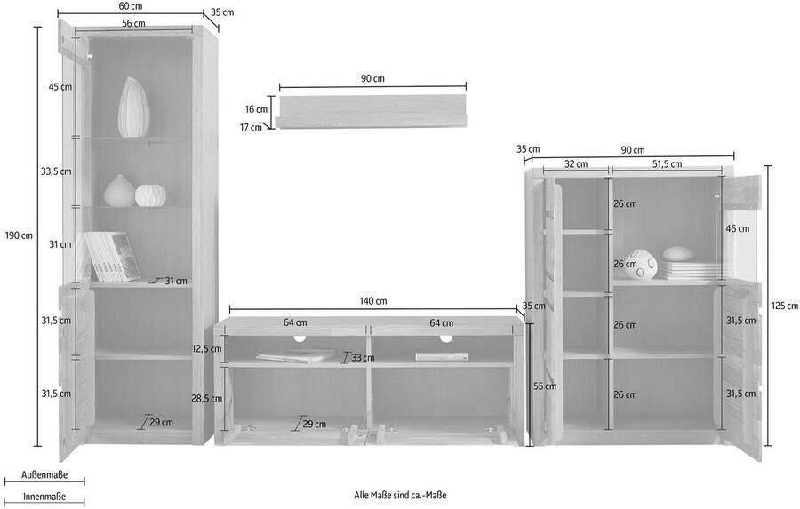Home affaire Wandmeubel Silkeborg gedeeltelijk massief hout (set 4-delig) - Foto 4