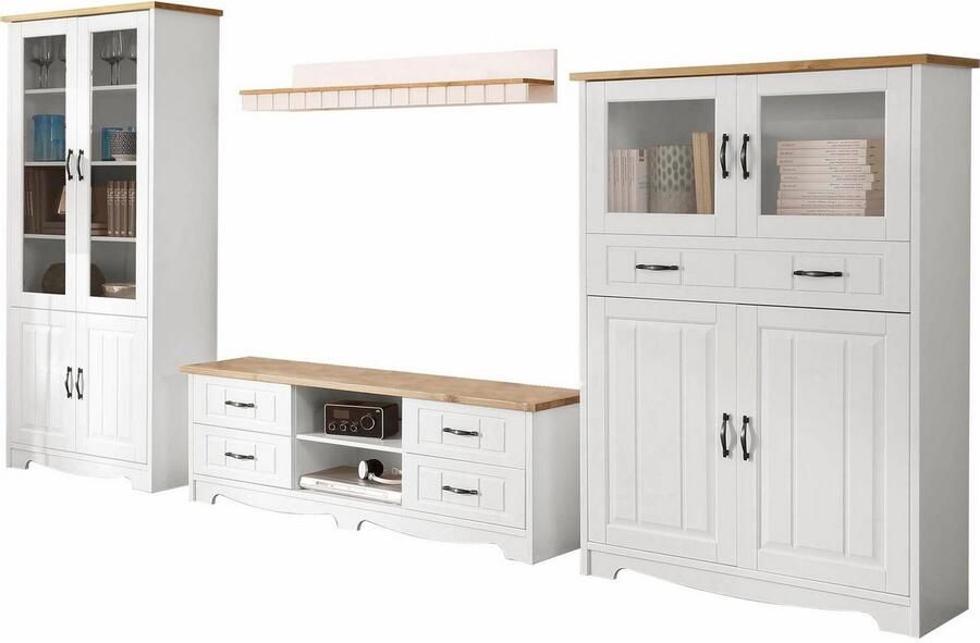 Home affaire Wandmeubel Trinidad Set van 1 vitrinekast 1 tv-meubel 1 highboard 1 wandboard (set 4-delig) - Foto 2