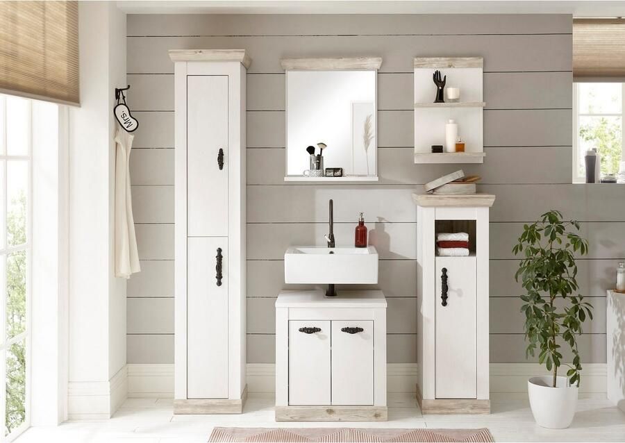 Home affaire Wastafelonderkast Florenz wastafel in landhuisstijl metalen handgrepen in pinie weiß met voldoende opbergruimte achter draaideuren - Foto 11