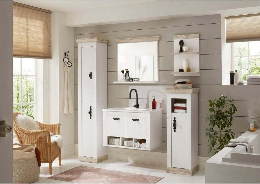 Home affaire Hoge kast Florenz badkamerkast in landhuisstijl kast met metalen handgrepen - Foto 3