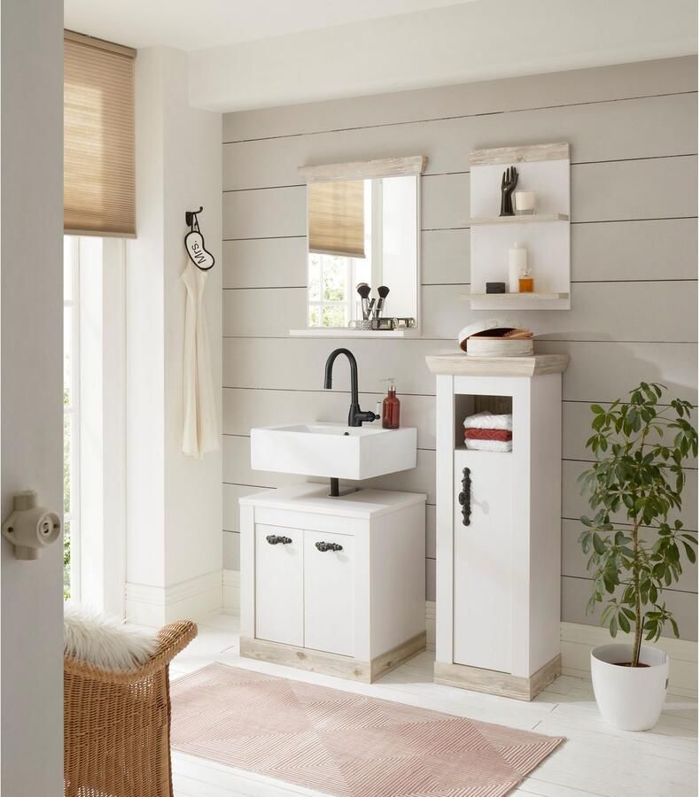 Home affaire Badspiegel Florenz spiegel in landhuisstijl in pinie wit met opbergruimte breedte 60 cm - Foto 2