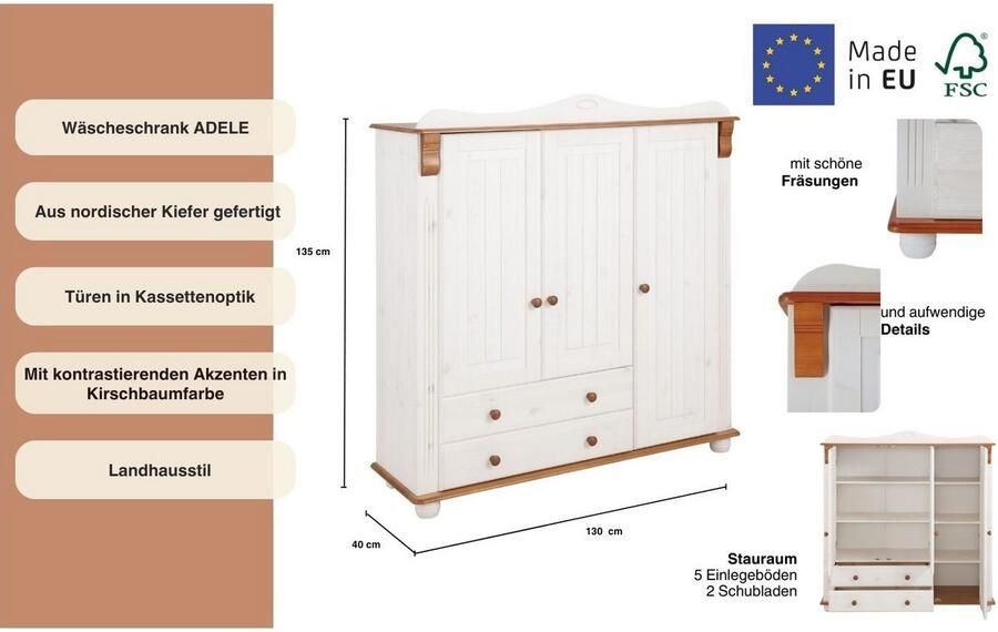 Home affaire Waskast Adele multifunctionele kast gemaakt van massief grenen 2 of 3 deuren - Foto 9
