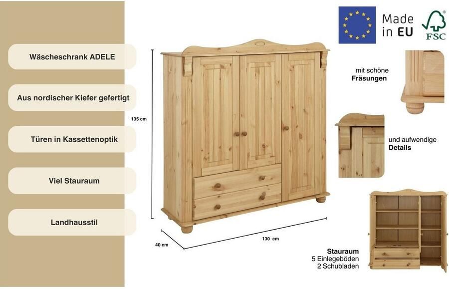 Home affaire Waskast Adele multifunctionele kast gemaakt van massief grenen 2 of 3 deuren - Foto 8
