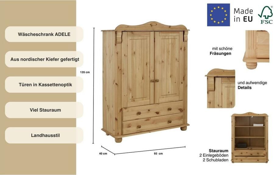 Home affaire Waskast Adele multifunctionele kast gemaakt van massief grenen 2 of 3 deuren - Foto 9
