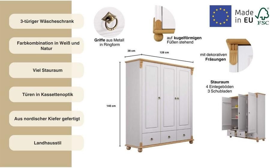 Home affaire Waskast TESSIN van massief dennenhout in 2 breedtes veel opbergruimte fsc-gecertificeerd - Foto 9
