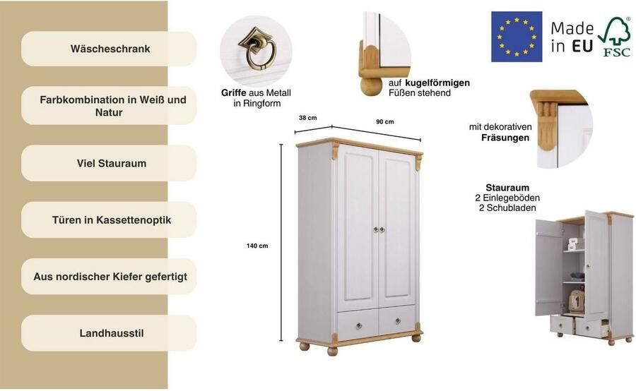 Home affaire Waskast TESSIN van massief dennenhout in 2 breedtes veel opbergruimte fsc-gecertificeerd - Foto 7