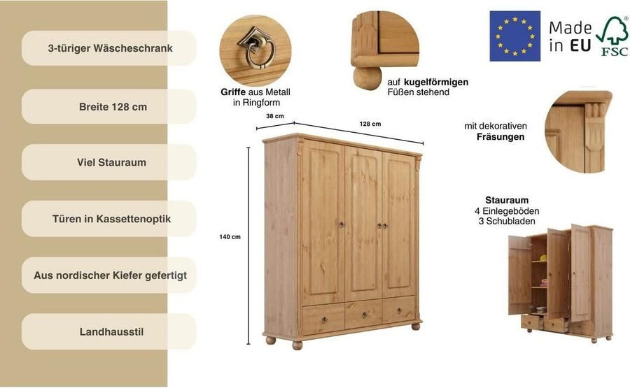 Home affaire Waskast TESSIN van massief dennenhout in 2 breedtes veel opbergruimte fsc-gecertificeerd - Foto 9