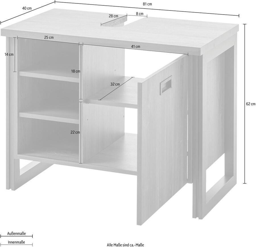 Home affaire Wastafelonderkast Detroit wastafel met apothekershandgreep badkamerkast in industriële stijl