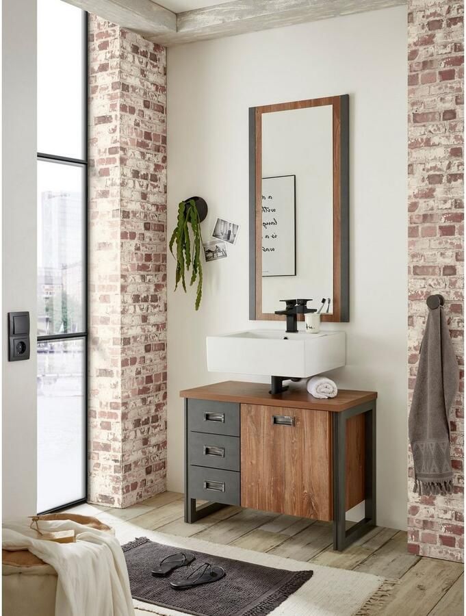 Home affaire Wastafelonderkast Detroit wastafel met apothekershandgreep badkamerkast in industriële stijl - Foto 5