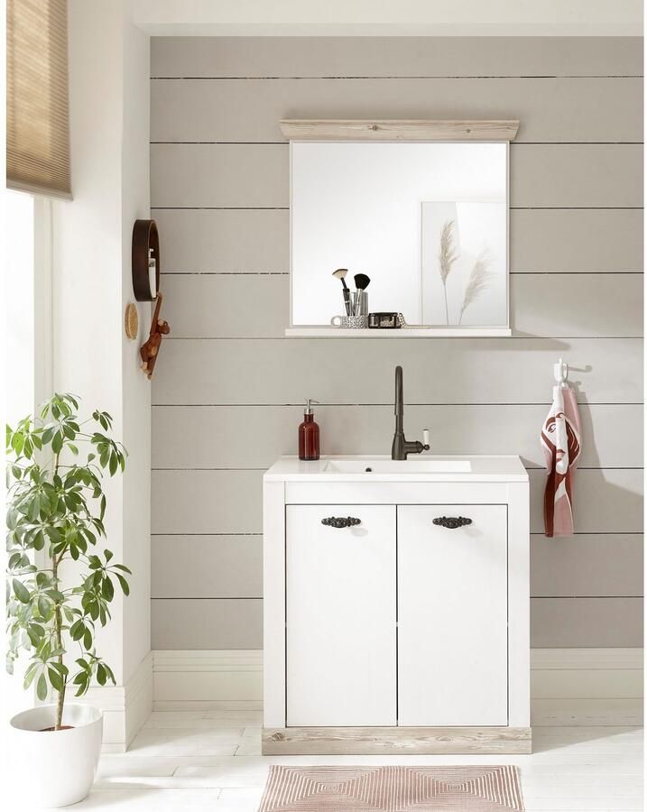 Home affaire Badspiegel Florenz spiegel in landhuisstijl in pinie wit met opbergruimte breedte 80 cm - Foto 9