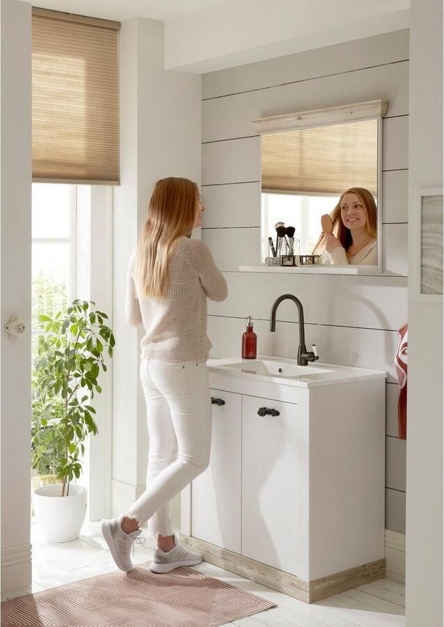 Home affaire Badspiegel Florenz spiegel in landhuisstijl in pinie wit met opbergruimte breedte 80 cm - Foto 10