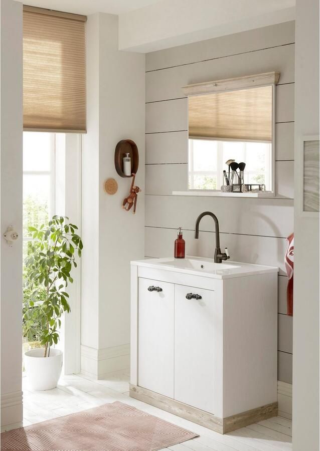 Home affaire Badspiegel Florenz spiegel in landhuisstijl in pinie wit met opbergruimte breedte 80 cm - Foto 12