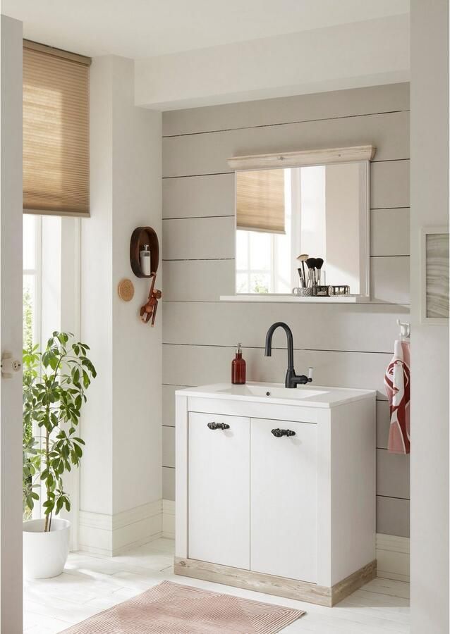 Home affaire Badspiegel Florenz spiegel in landhuisstijl in pinie wit met opbergruimte breedte 80 cm - Foto 13