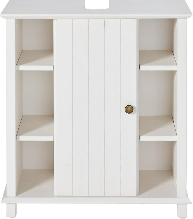 Home affaire Wastafelonderkast Vili Badkamerkast in landelijke stijl met 6 vakken van massief hout - Foto 4