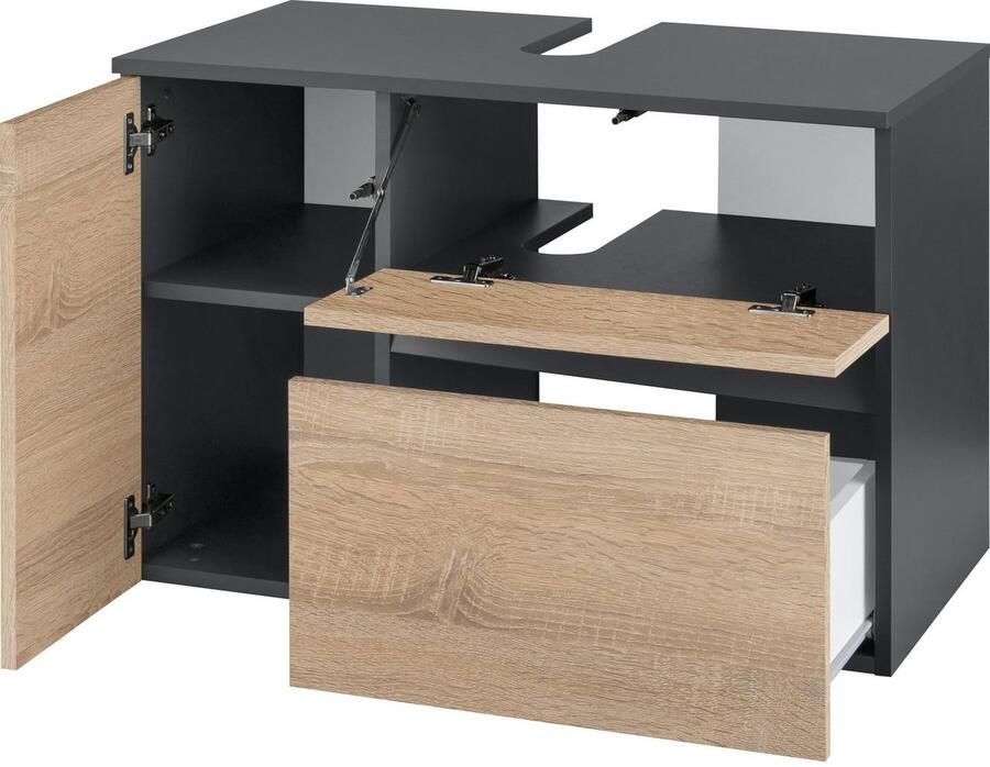 Home affaire Wastafelonderkast Wisla voor wandmontage sifonaansluiting push-to-open functie breedte 80 cm - Foto 4