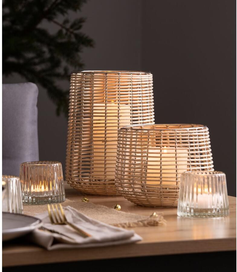 Home affaire Windlicht Kaarsenhouder Vallenay uit natuurlijk riet en metaal (1 stuk)