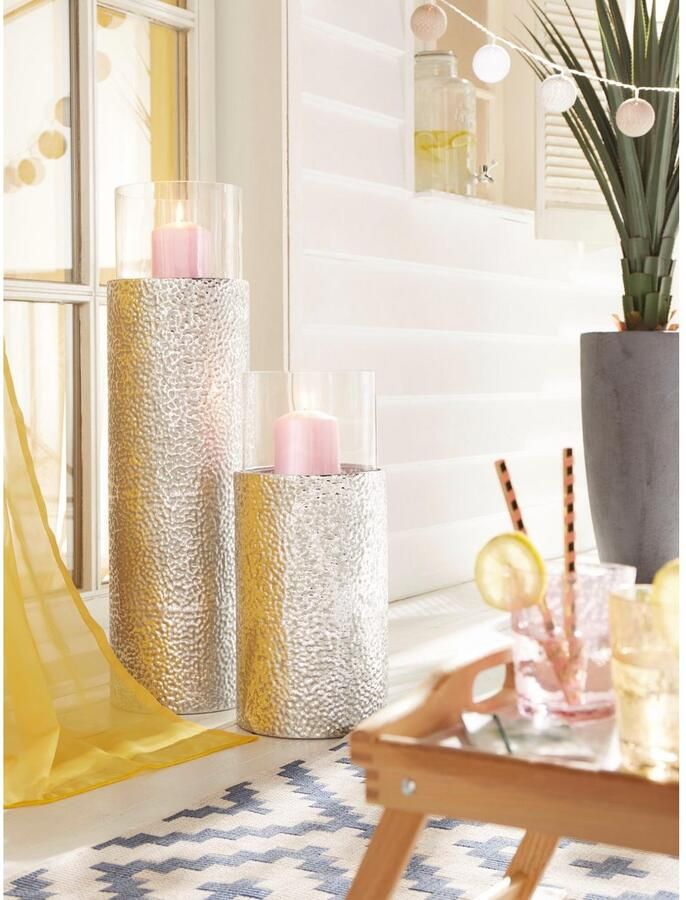 Home affaire Windlicht Staande lantaarn van metaal met glasinzet ideaal voor stompkaarsen (1 stuk) - Foto 4