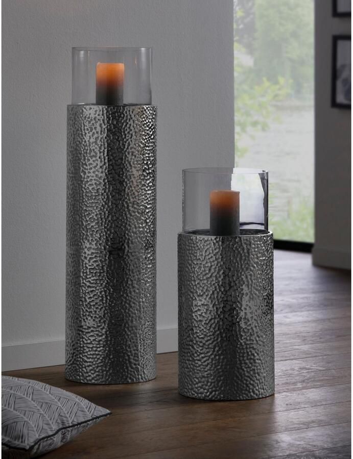 Home affaire Windlicht Staande lantaarn van metaal met glasinzet ideaal voor stompkaarsen (1 stuk) - Foto 3