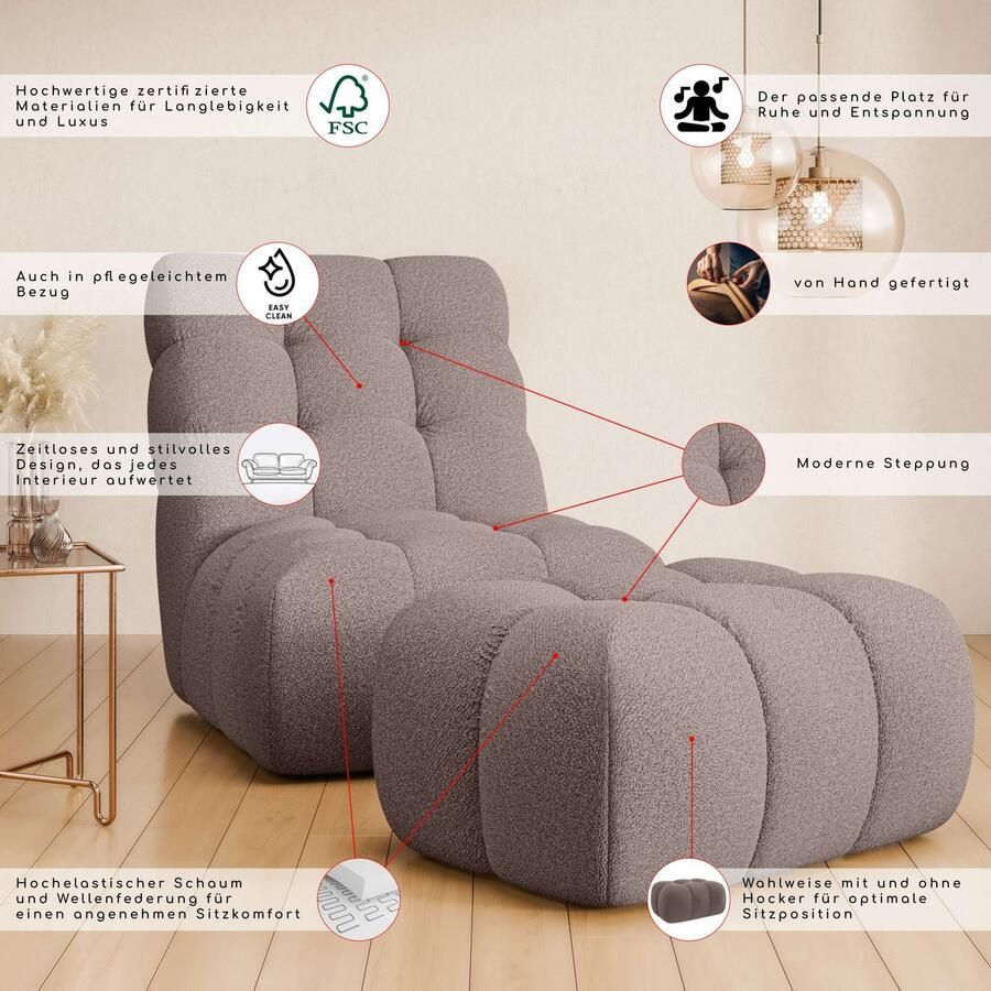 Home affaire XXL-fauteuil AURELIAN loveseat XXL met poef in set leesstoel relaxstoel met golfondersteuning fijne structuur grove structuur velours