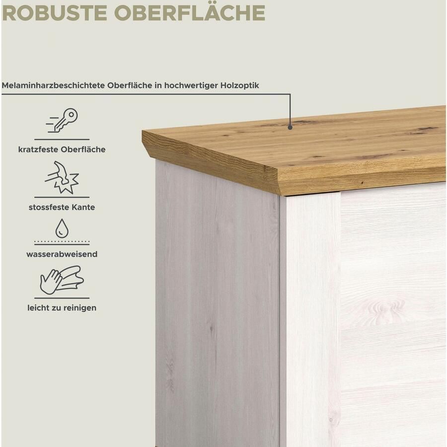 Home affaire Zitbank Cosenza Breedte 80 cm 1 Deurtje 2 Planken 2-kleurig in landelijke stijl bank schoenenbank garderobenbank halbank - Foto 3