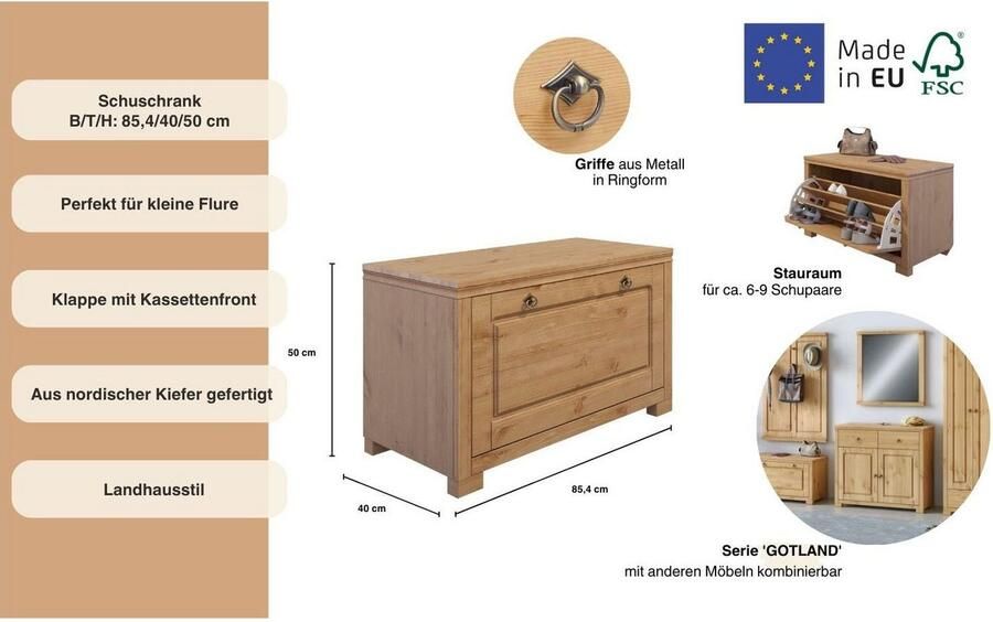 Home affaire Zitbank Gotland inclusief schoenentrommel voor ca. 6-9 paar schoenen - Foto 3