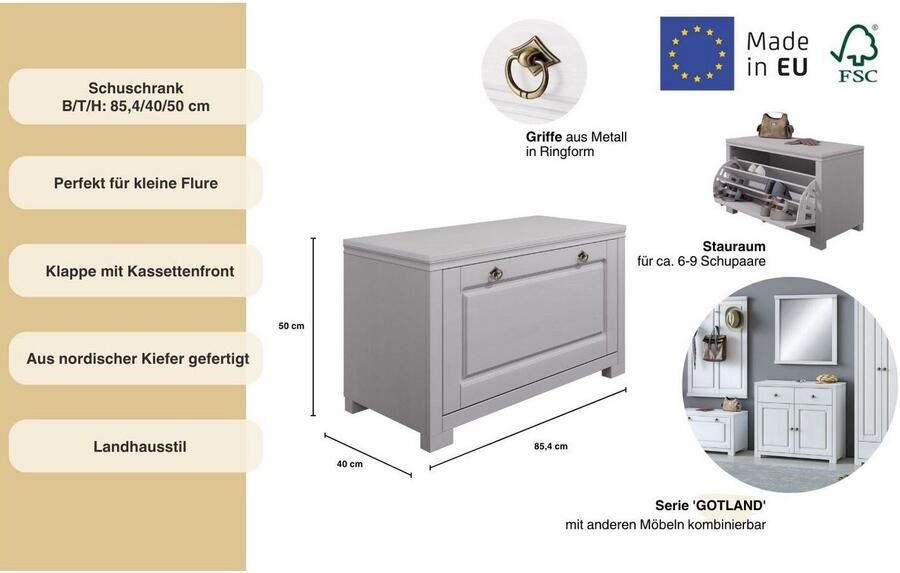 Home affaire Zitbank Gotland inclusief schoenentrommel voor ca. 6-9 paar schoenen - Foto 3