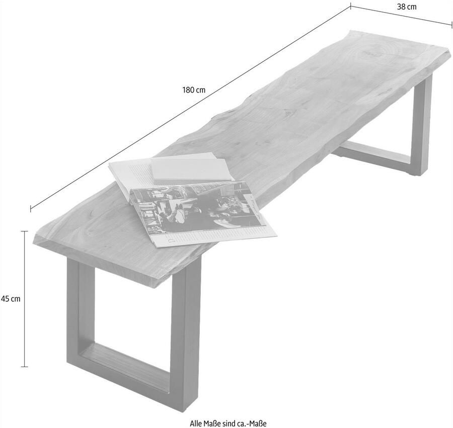 Home affaire Zitbank Manhattan in boomstam-look en frame u-model van zwart metaal