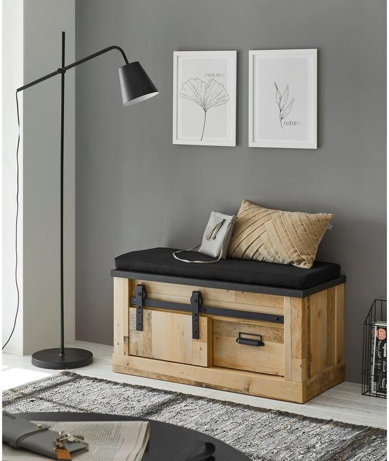 Home affaire Zitbank Sherwood moderne houtdecor met schuurdeurbeslag van metaal breedte 93 cm