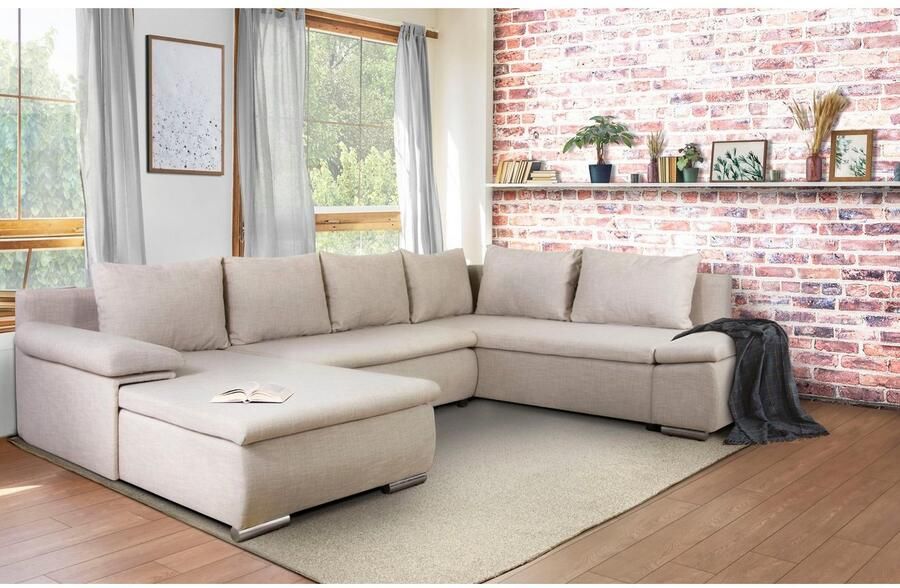 Home affaire Zithoek Acra U-vorm met slaapfunctie en bedkist in gevlochten look - Foto 2