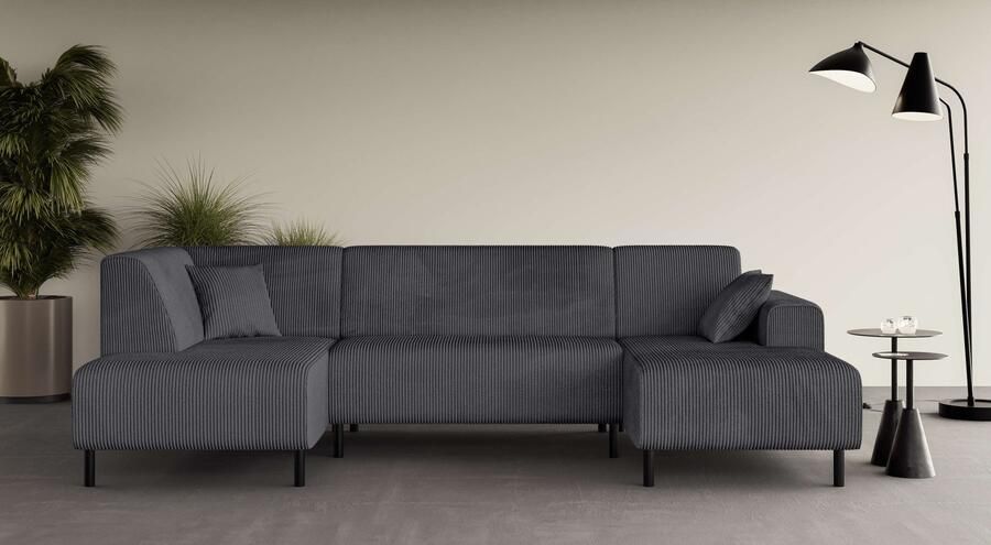 Home affaire Zithoek ARROS U-vorm met golfondersteuning afmetingen B D H: 300 163 81 cm incl. sierkussens met recamiere links rechts bestelbaar ook in cord - Foto 2