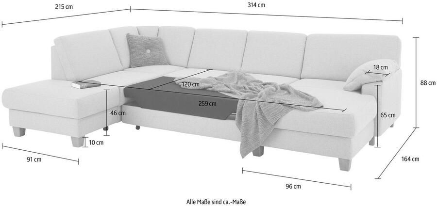 Home affaire Zithoek Belfort U-vorm met binnenvering naar keuze met slaapfunctie en bergruimte - Foto 3