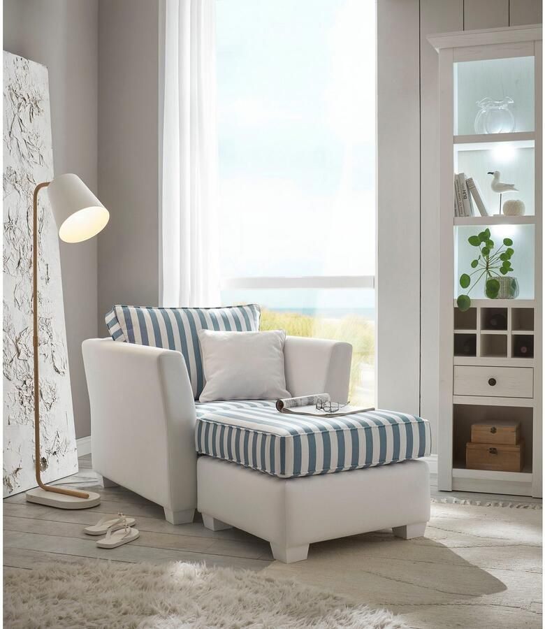 Home affaire Zithoek California maritieme landelijke stijl fauteuil met bijpassende poef voetenbank 65 x 65 cm (2-delig) - Foto 7