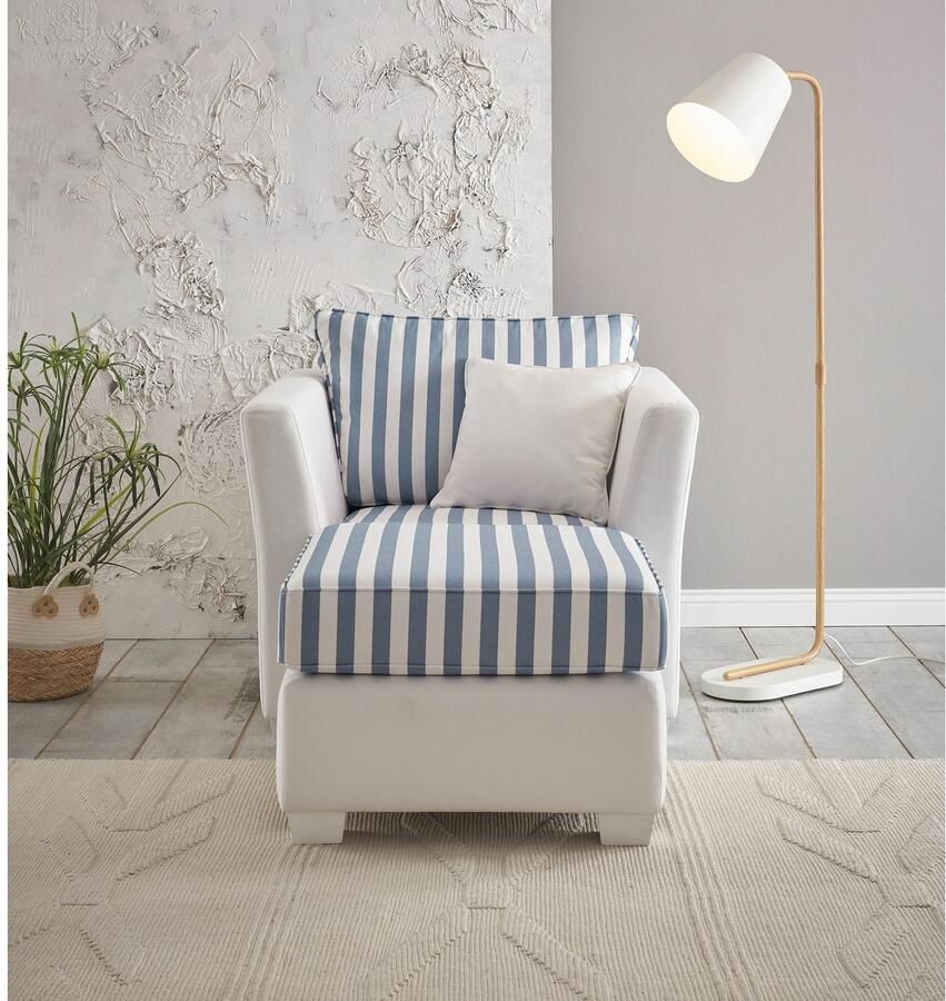 Home affaire Zithoek California maritieme landelijke stijl fauteuil met bijpassende poef voetenbank 65 x 65 cm (2-delig) - Foto 2