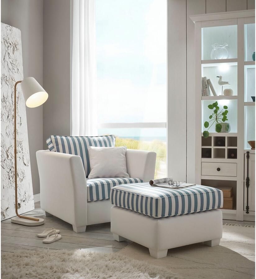 Home affaire Zithoek California maritieme landelijke stijl fauteuil met bijpassende poef voetenbank 65 x 65 cm (2-delig) - Foto 3