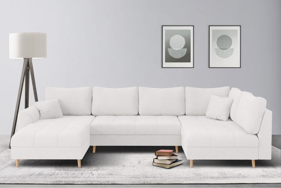 Home affaire Zithoek CHARRE U-vorm met ottomane afmetingen B D H: 310 161 81 cm fijne stiksels losse rug- en sierkussens ook in cord en bouclé