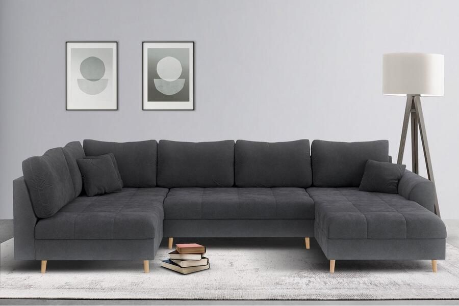 Home affaire Zithoek CHARRE U-vorm met ottomane afmetingen B D H: 310 161 81 cm fijne stiksels losse rug- en sierkussens ook in cord en bouclé