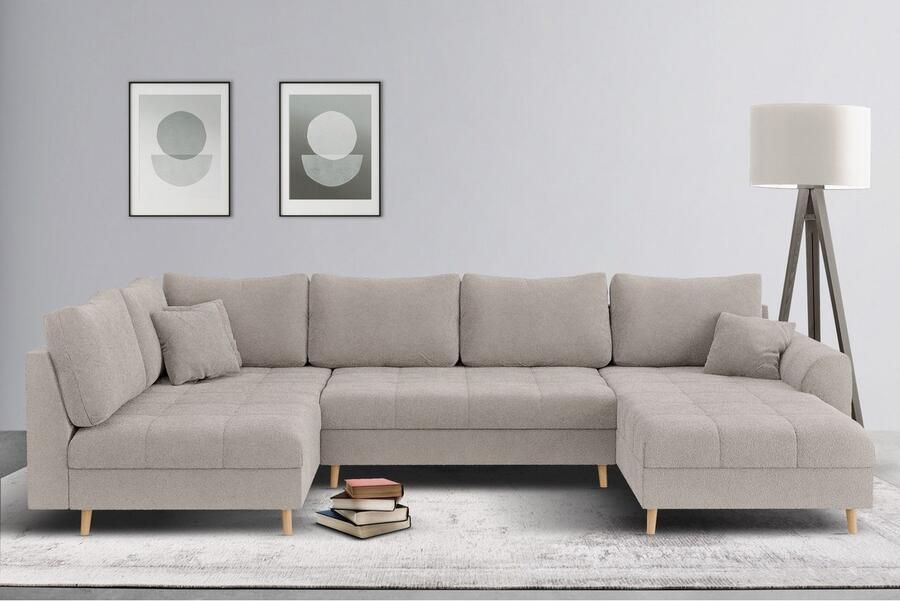 Home affaire Zithoek CHARRE U-vorm met ottomane afmetingen B D H: 310 161 81 cm fijne stiksels losse rug- en sierkussens ook in cord en bouclé