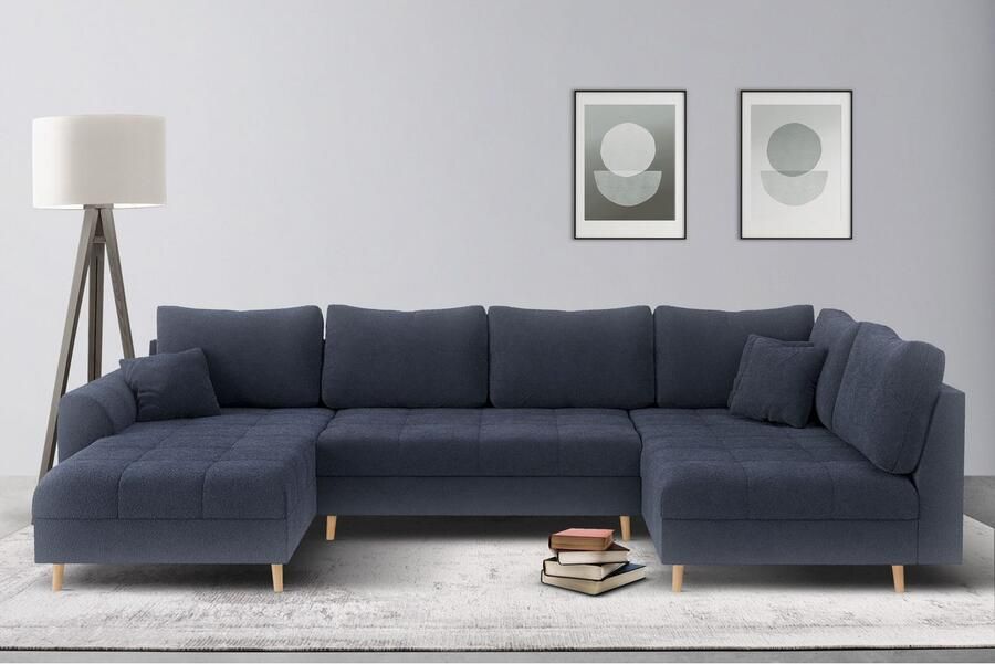 Home affaire Zithoek CHARRE U-vorm met ottomane afmetingen B D H: 310 161 81 cm fijne stiksels losse rug- en sierkussens ook in cord en bouclé