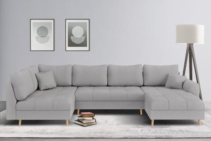 Home affaire Zithoek CHARRE U-vorm met ottomane afmetingen B D H: 310 161 81 cm fijne stiksels losse rug- en sierkussens ook in cord en bouclé