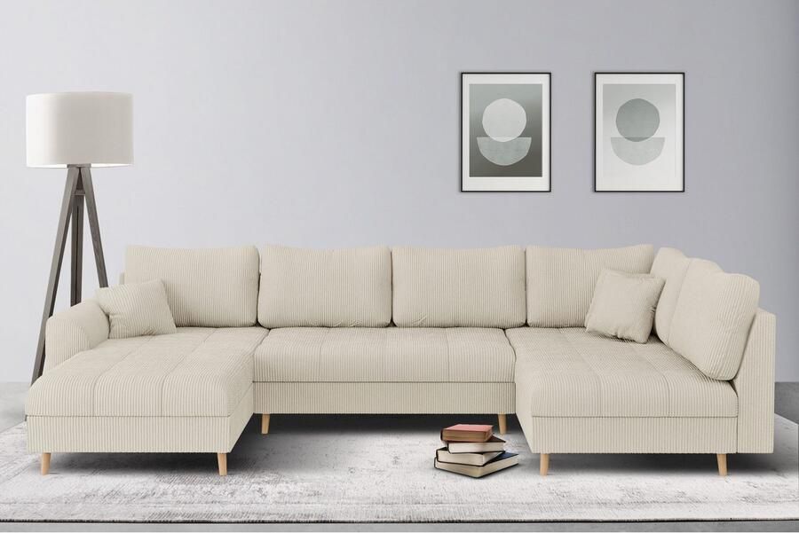 Home affaire Zithoek CHARRE U-vorm met ottomane afmetingen B D H: 310 161 81 cm fijne stiksels losse rug- en sierkussens ook in cord en bouclé