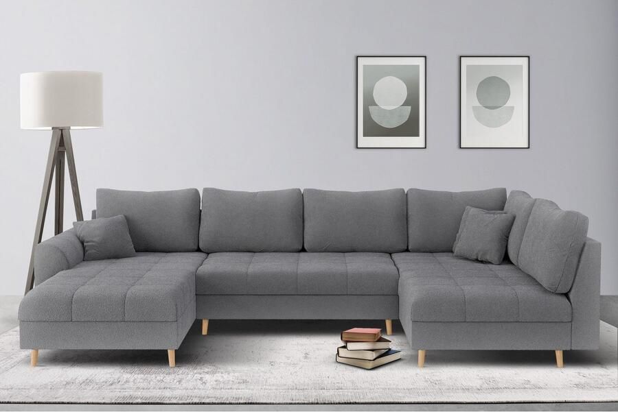 Home affaire Zithoek CHARRE U-vorm met ottomane afmetingen B D H: 310 161 81 cm fijne stiksels losse rug- en sierkussens ook in cord en bouclé