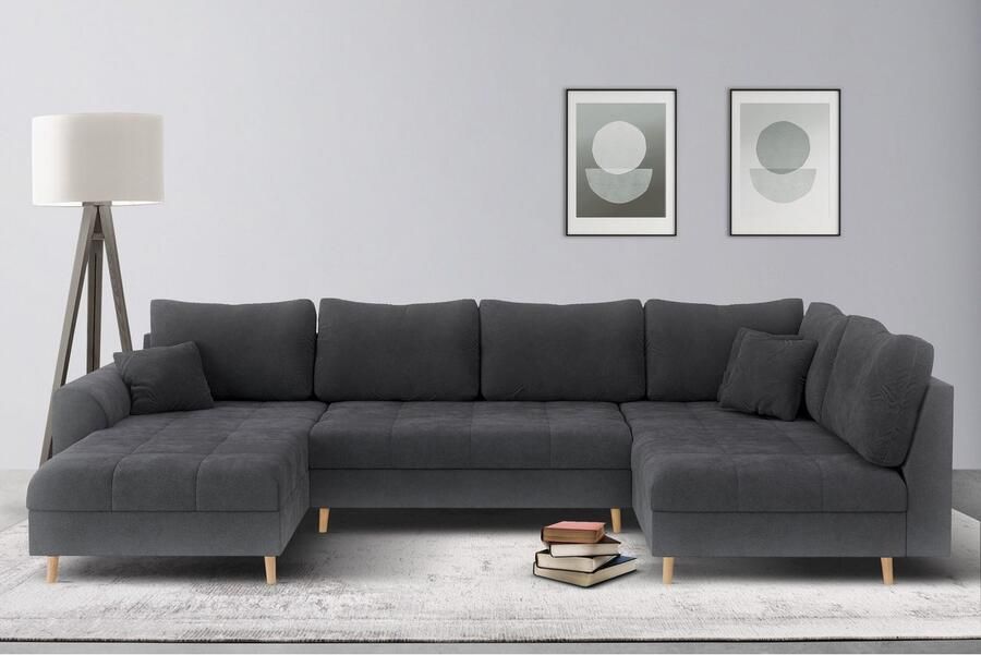 Home affaire Zithoek CHARRE U-vorm met ottomane afmetingen B D H: 310 161 81 cm fijne stiksels losse rug- en sierkussens ook in cord en bouclé