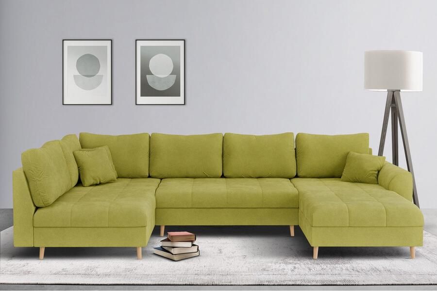 Home affaire Zithoek CHARRE U-vorm met ottomane afmetingen B D H: 310 161 81 cm fijne stiksels losse rug- en sierkussens ook in cord en bouclé