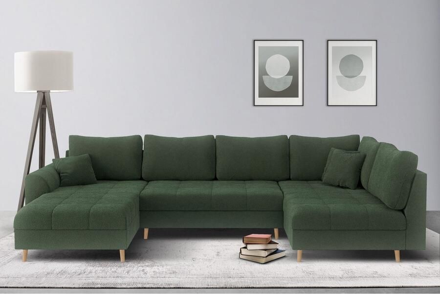 Home affaire Zithoek CHARRE U-vorm met ottomane afmetingen B D H: 310 161 81 cm fijne stiksels losse rug- en sierkussens ook in cord en bouclé