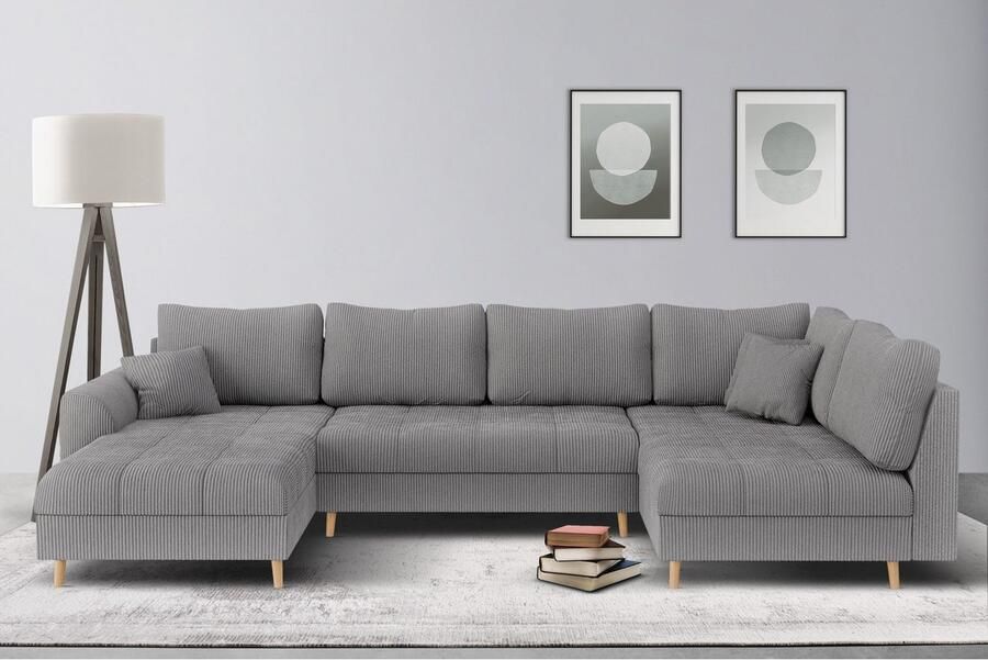 Home affaire Zithoek CHARRE U-vorm met ottomane afmetingen B D H: 310 161 81 cm fijne stiksels losse rug- en sierkussens ook in cord en bouclé