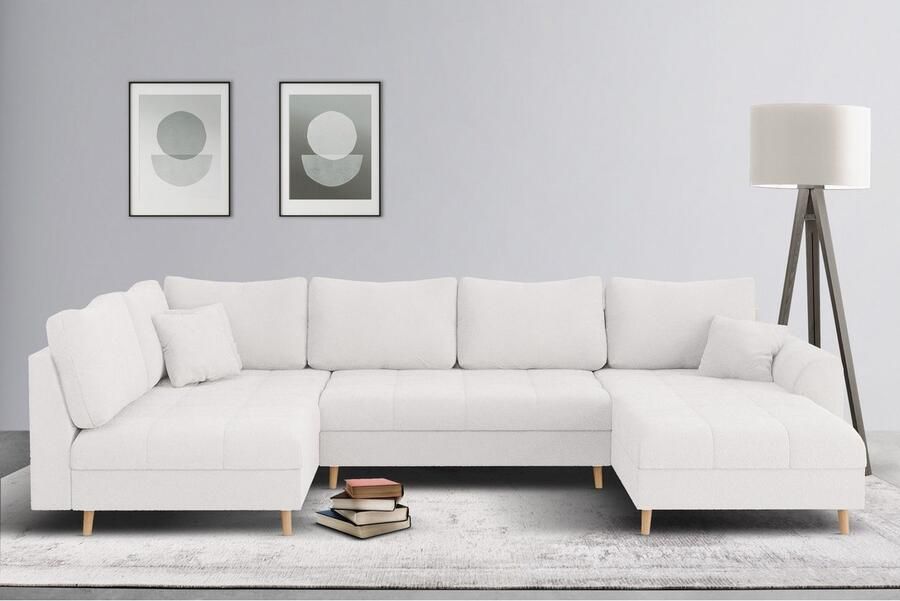 Home affaire Zithoek CHARRE U-vorm met ottomane afmetingen B D H: 310 161 81 cm fijne stiksels losse rug- en sierkussens ook in cord en bouclé