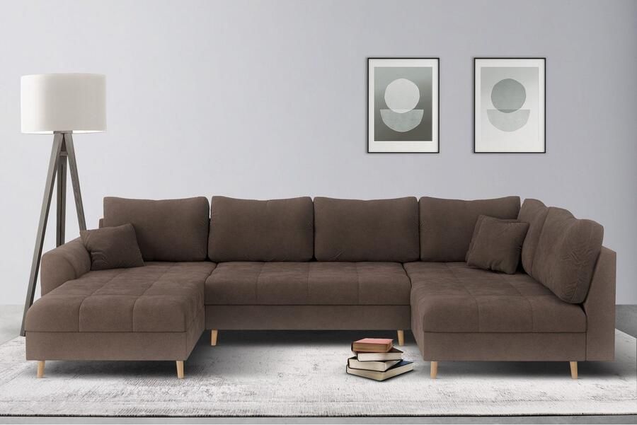 Home affaire Zithoek CHARRE U-vorm met ottomane afmetingen B D H: 310 161 81 cm fijne stiksels losse rug- en sierkussens ook in cord en bouclé