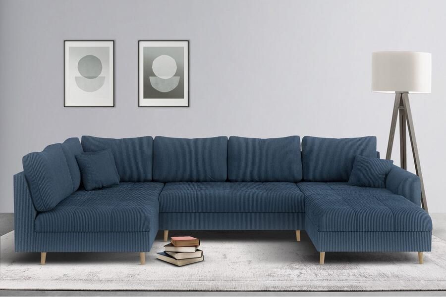 Home affaire Zithoek CHARRE U-vorm met ottomane afmetingen B D H: 310 161 81 cm fijne stiksels losse rug- en sierkussens ook in cord en bouclé