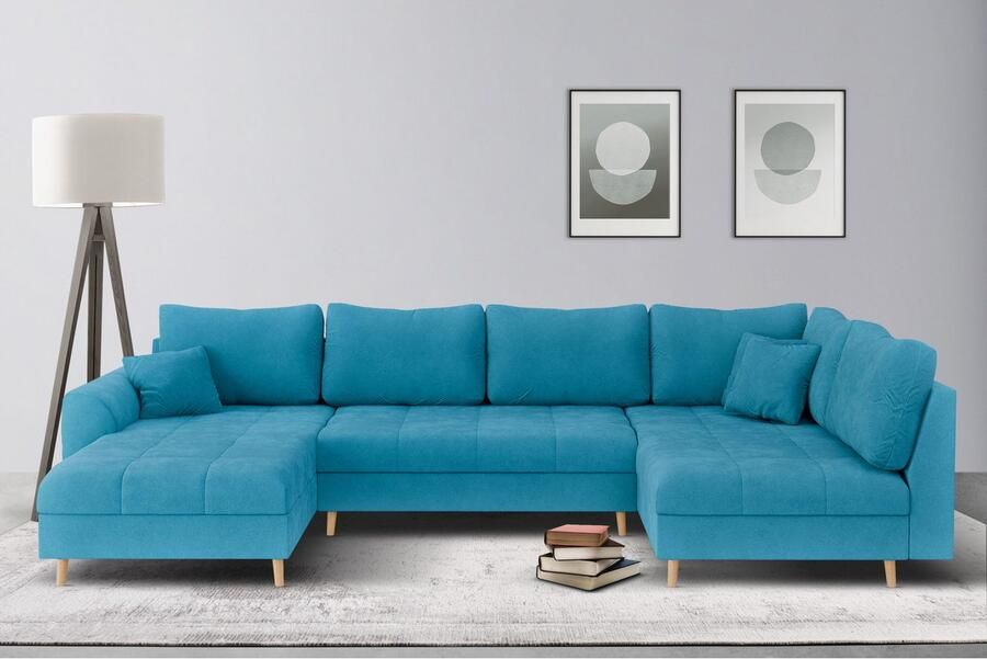 Home affaire Zithoek CHARRE U-vorm met ottomane afmetingen B D H: 310 161 81 cm fijne stiksels losse rug- en sierkussens ook in cord en bouclé